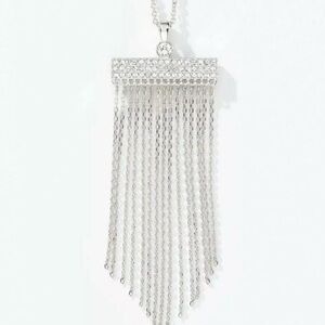 Elegant Touchstone Crystal Silver Tassel Necklace